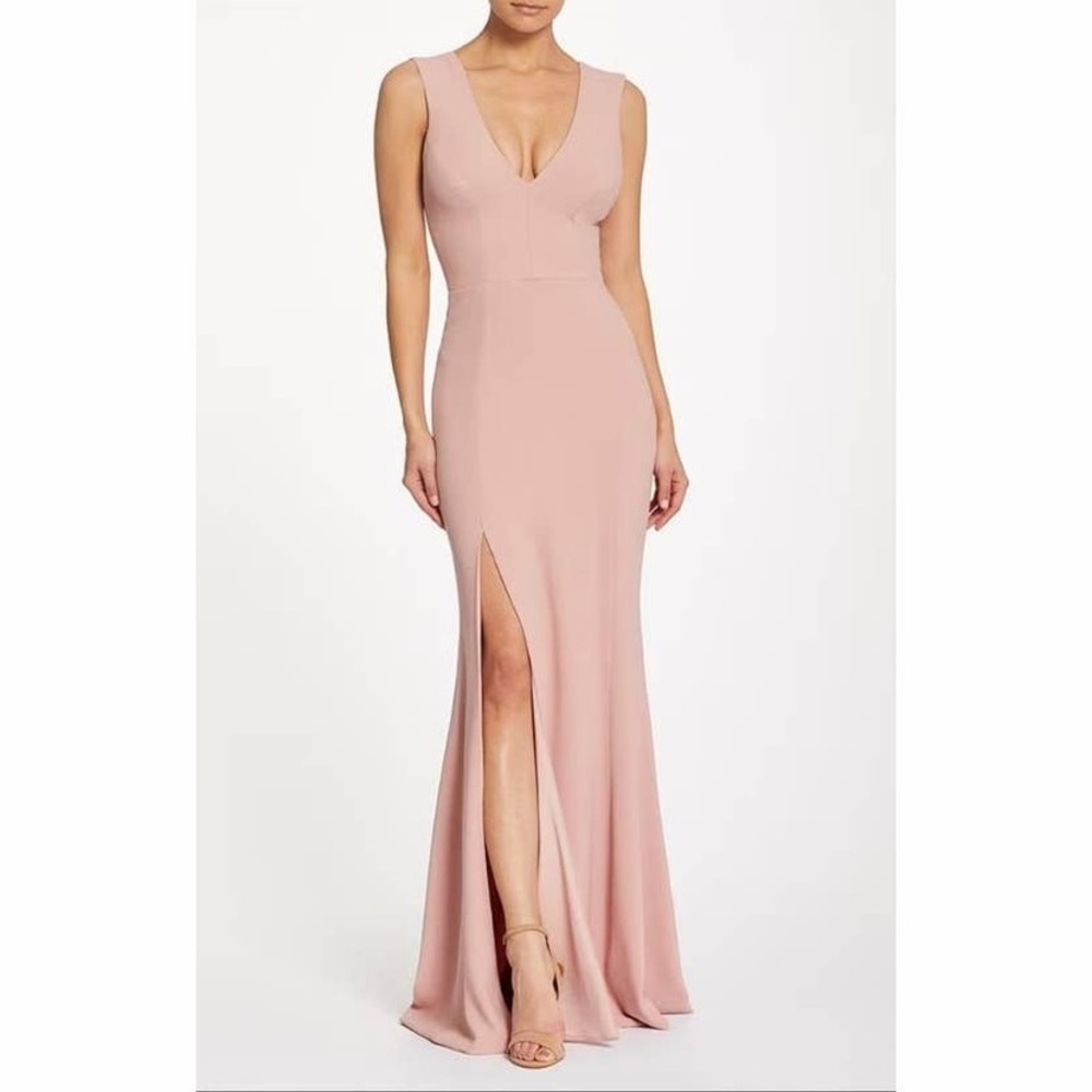 NWT Dress The Population Sandra Plunge Crepe Trumpet Gown Blush XS‎